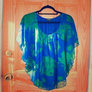Express blue and green floral top
